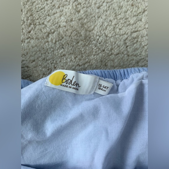 Mini Boden Size 13-14 Blue One Shoulder Romper with Neon Pom Pom Trim - Picture 3 of 11